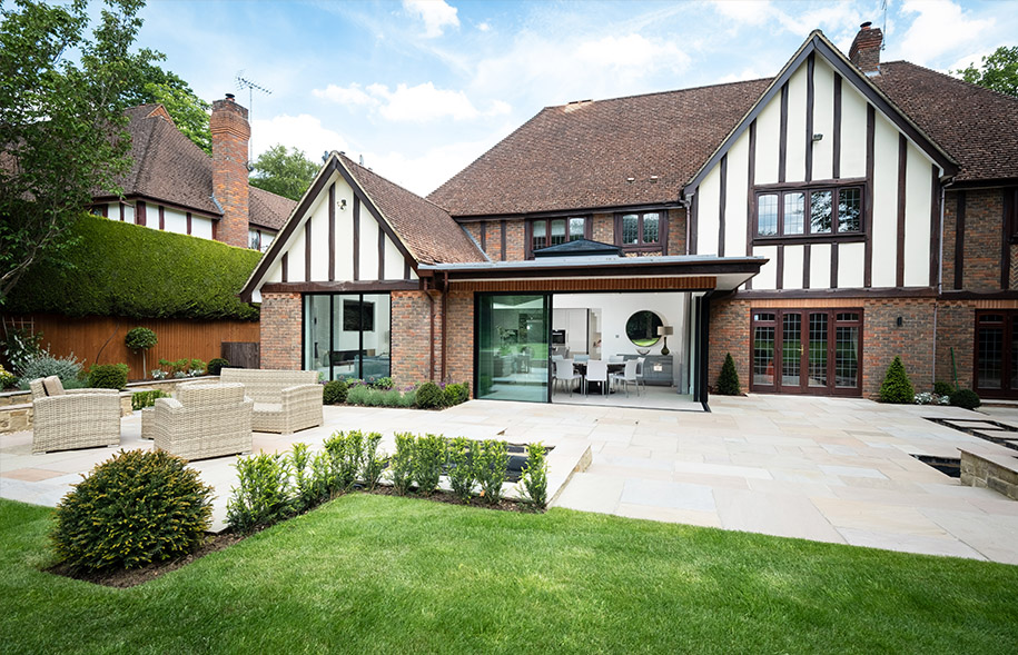 Modern home with sliding glass patio doors