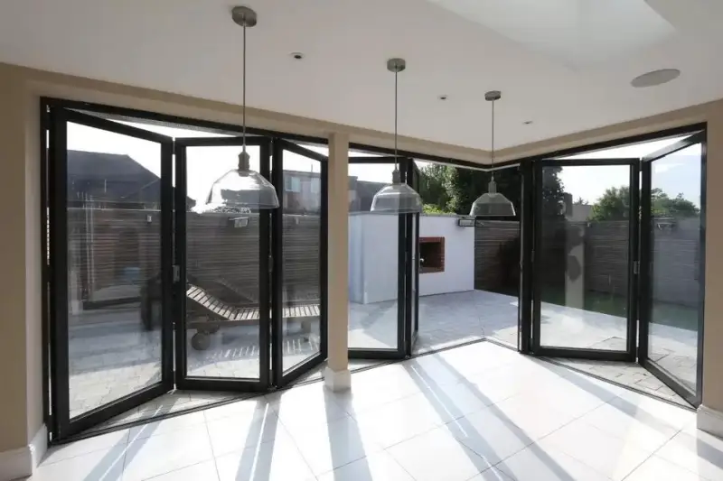 corner opening bifold doors with slim aluminium bifold frames