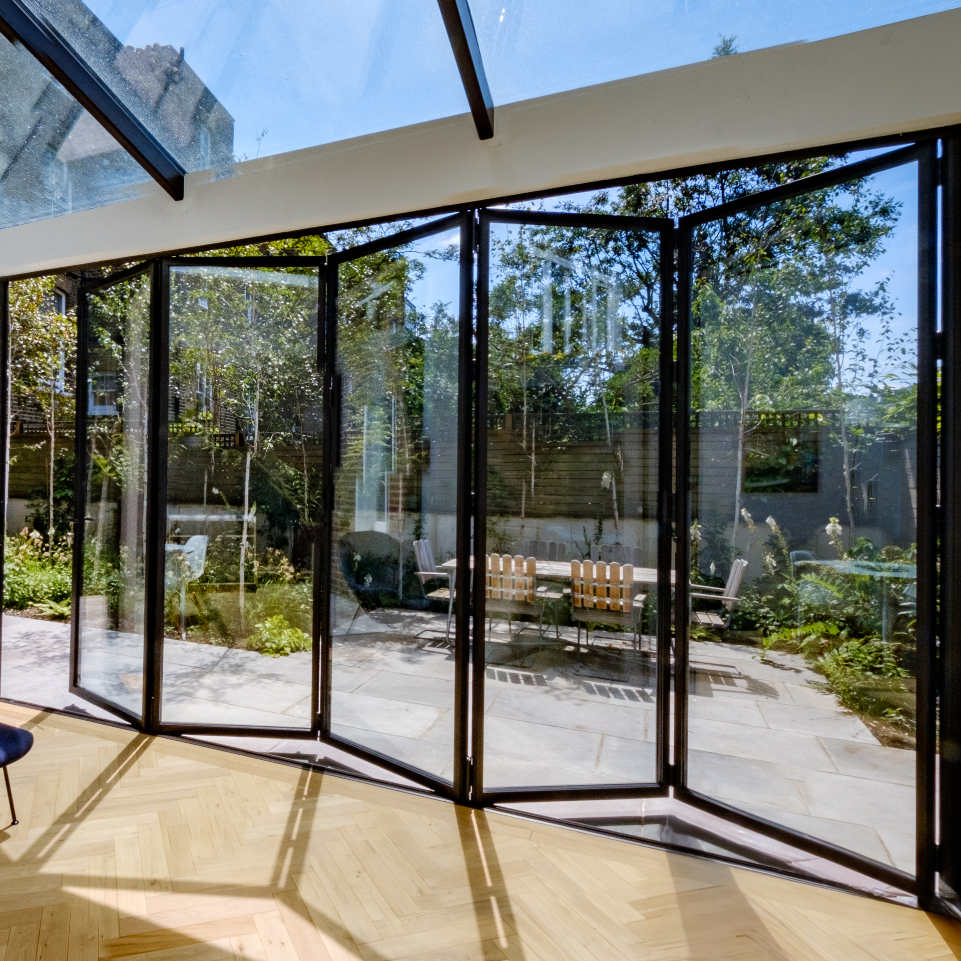 Bifold Doors off a room into a garden space