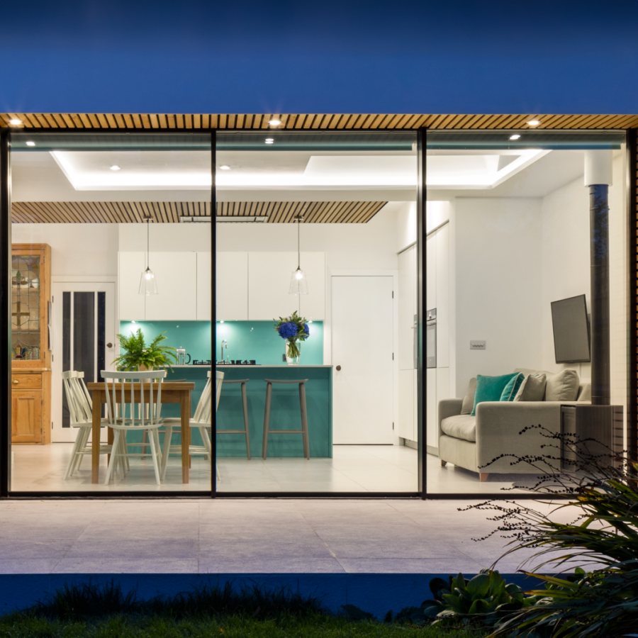 sliding doors off a kitchen into a garden